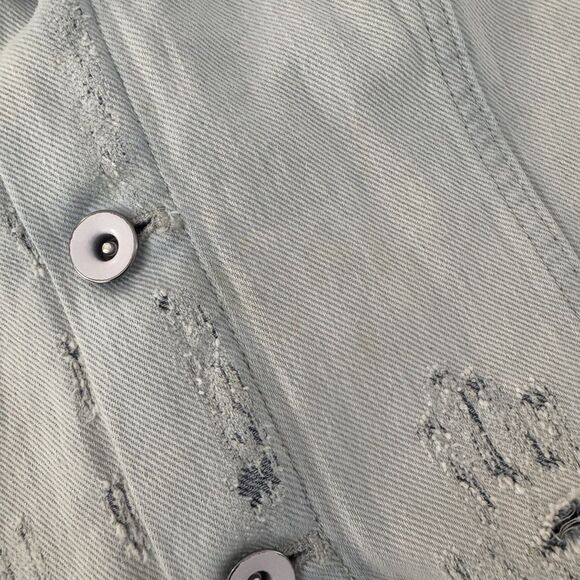 Free People Womens Hoodie Layered Lightwash Denim Jacket M Boho Urban Distressed - Picture 9 of 9